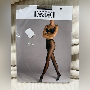 NWT Wolford Mera Midnight 14580 Semi Sheer Matt Tights with Delicate Pattern